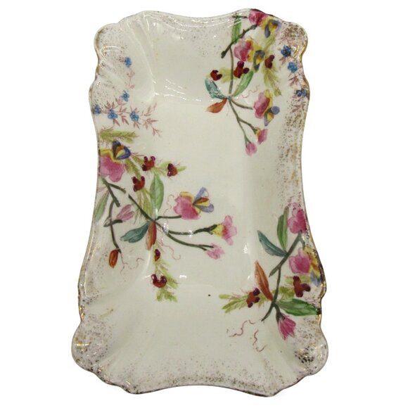 Ceramic Trinket Decorative Dresser Tray Hand-Painted Floral Scalloped Edge Vinta - Picture 4 of 11